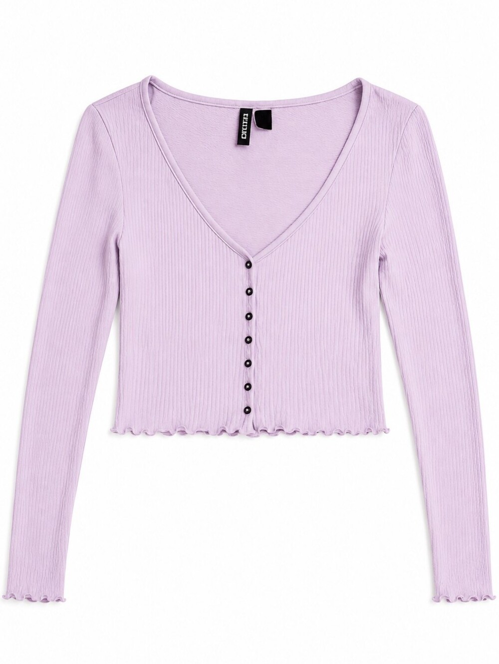 Divided Lilac Ribbed V-Neck Long Sleeve Button Crop - Picture 3 of 7